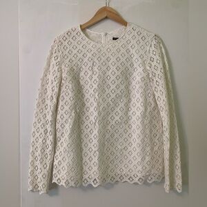 J.‎ McLaughlin White Lissa Diamond Lace Eyelet Long Sleeve Blouse Medium